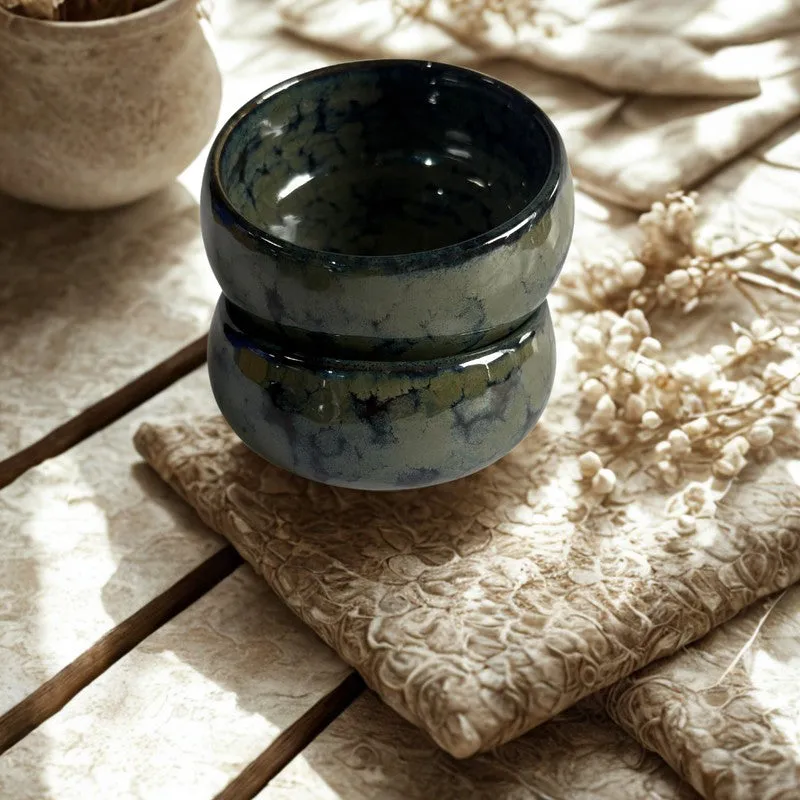 Mystique Handcrafted Ceramic Dip Bowls (Olive Green,150 mL) - Set Of Two media 5