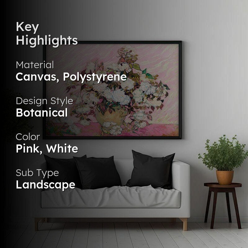 Still Life: Vase With Pink Roses By Vincent Van Gogh - Black Frame media 2