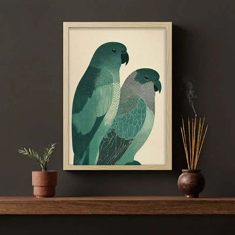 Pastel Parrot Pair Canvas Wall Painting With Brown Frame media 6