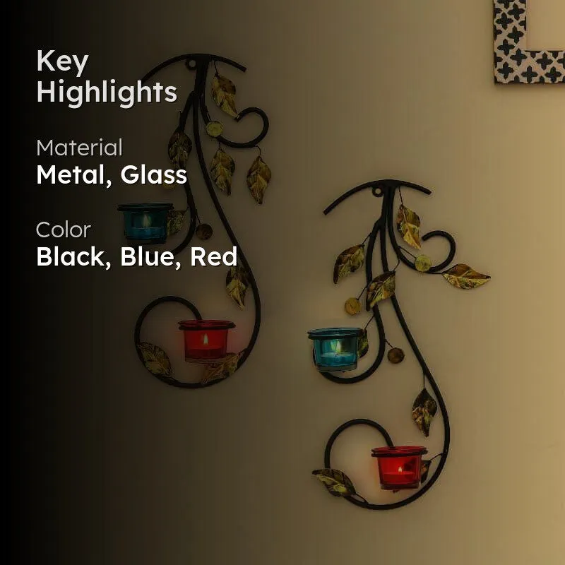 Leafy Vine Luminaire Candle Holder - Turquoise & Red media 2