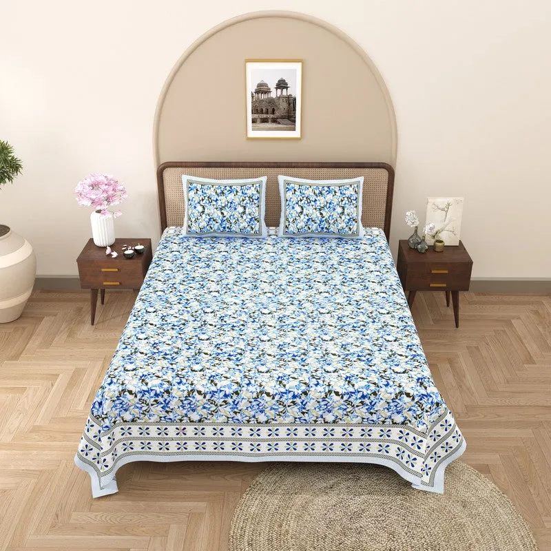 Rangix Cotton Bedsheet (Blue,White) - 240 TC media 3