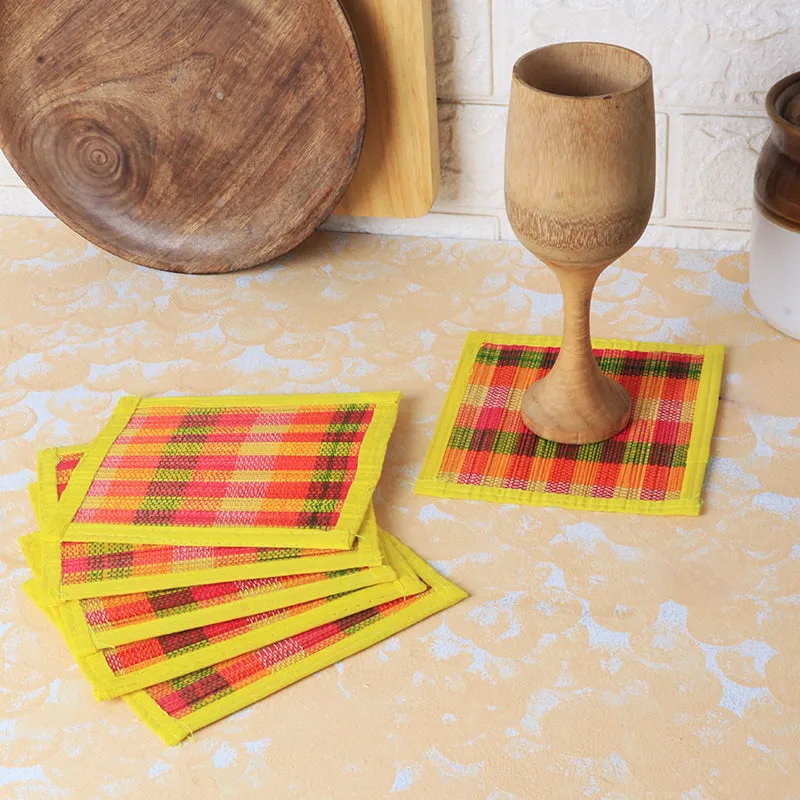 Chequered Zen Bamboo Coaster (Yellow) - Set Of Six media 1