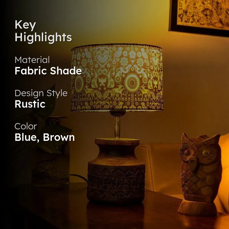 Boho Fauna Carved Fabric Table Lamp - Blue,Brown media 2