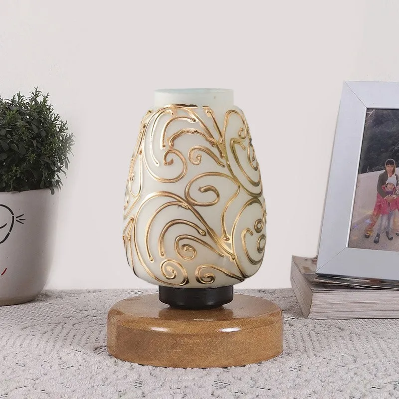 Glorene Glass Table Lamp With Wooden Base - White & Gold media 4
