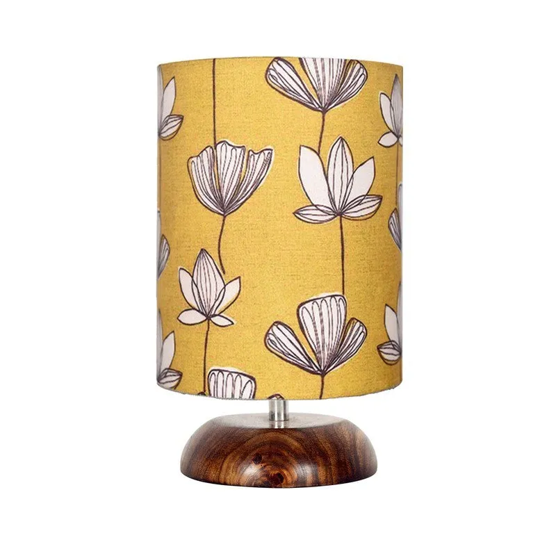 GraceAura Elegant Wooden Table Lamp - Yellow,White,Brown media 3