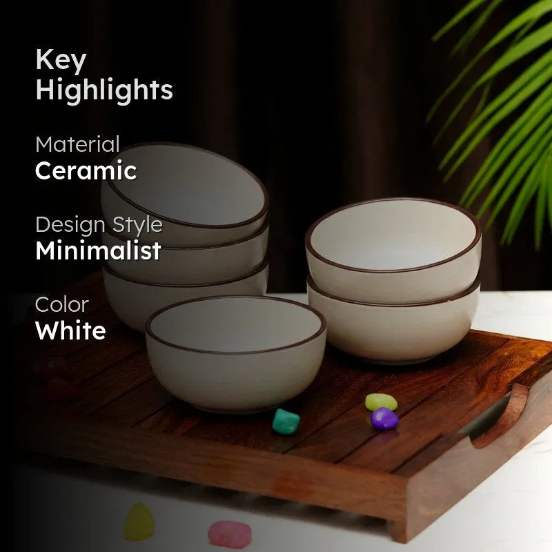 Swaad Katori Ceramic Snack Bowls (White, 180 mL Each) - Set Of Six media 2
