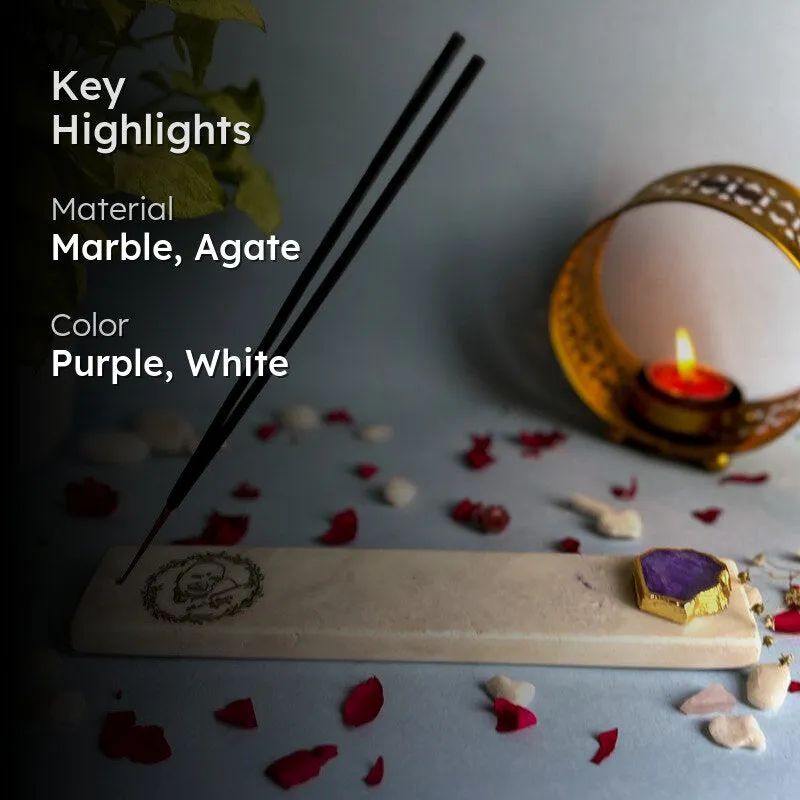 Guruji Marble Incense Holder With Agate Plating - Purple media 2