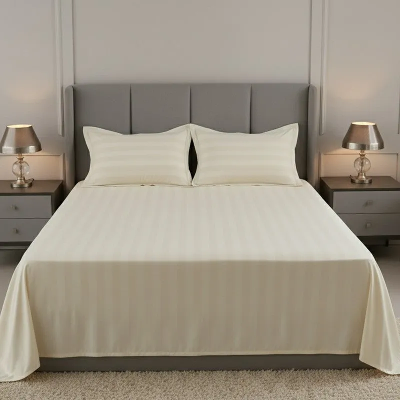 Elias Striped Cotton Bedsheet (400 TC) - Ivory media 3