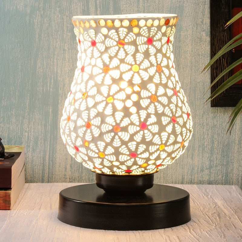 Emberora Mosaic Glass Table Lamp With Wooden Base - Multicolor