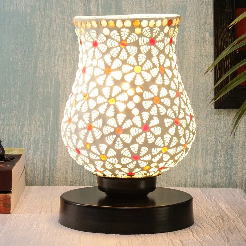 Emberora Mosaic Glass Table Lamp With Wooden Base - Multicolor media 1