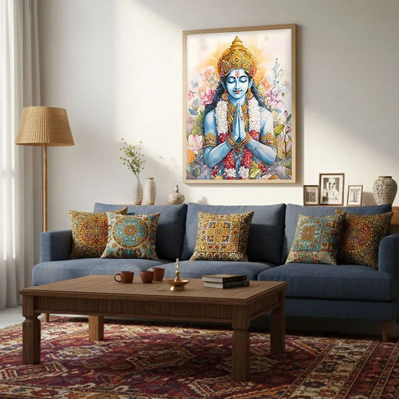 Srirama Jayam Spiritual Archival Paper Wall Painting - Natural Brown Frame media 4