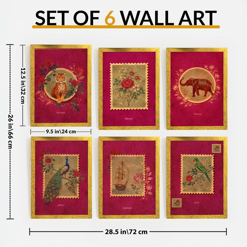 Sultanate Stamps Paper Wall Painting With Frame - Set Of Six media 10