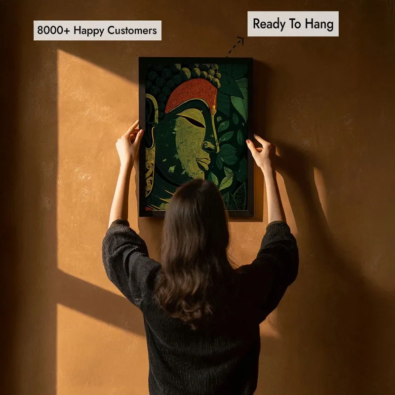 Buddha Of Green Serenity Archival Paper Wall Painting With Black Frame media 7