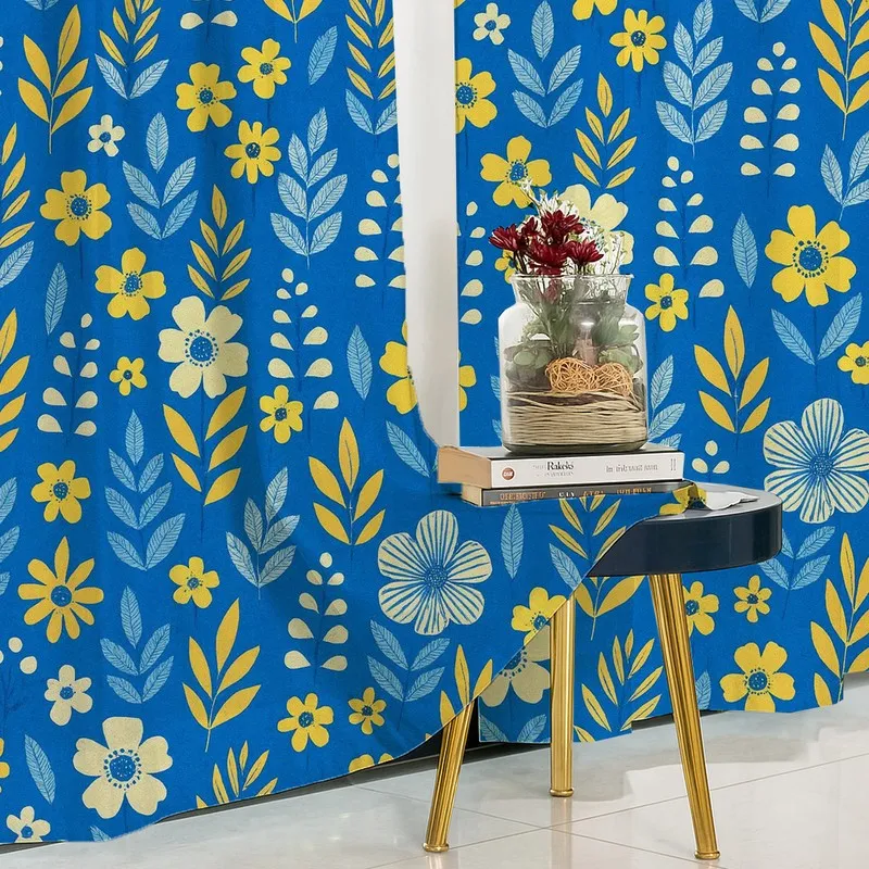 PetalPop Cotton Curtains (blue,yellow) - Set Of Two media 4