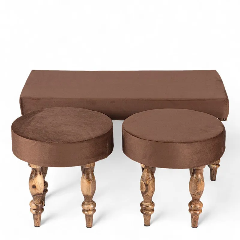 Dovex Sheesham Wooden Bench with Stools (Brown) - Three Piece Set media 3