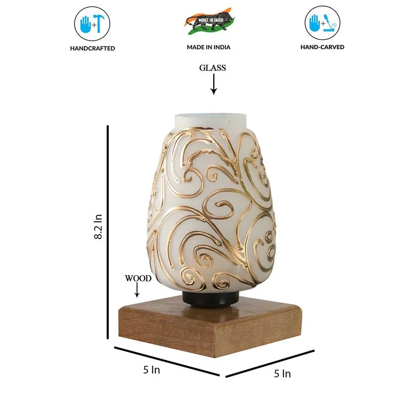 Prismato Glass Table Lamp With Wooden Base - White & Gold media 9