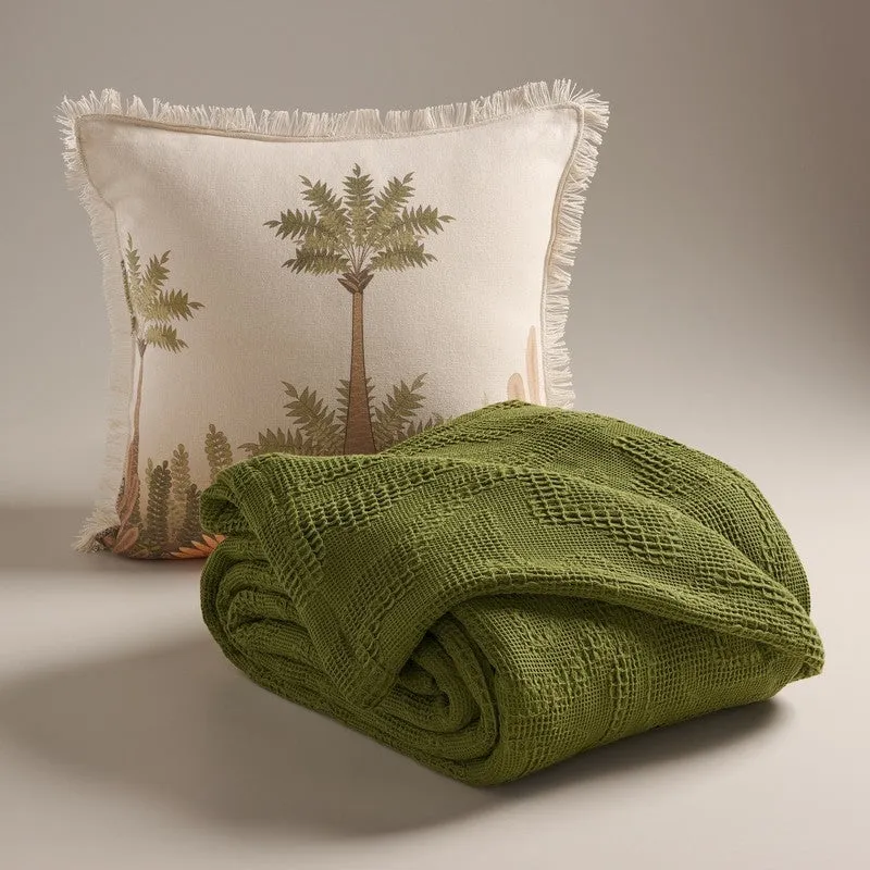 Solid Calm Cotton Bedcover (Green) (350 Gsm) - Two Piece Set media 3