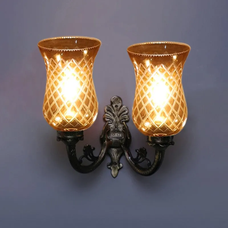 Honey Glow Dual Amber Antique Base Glass Wall Lamp media 6