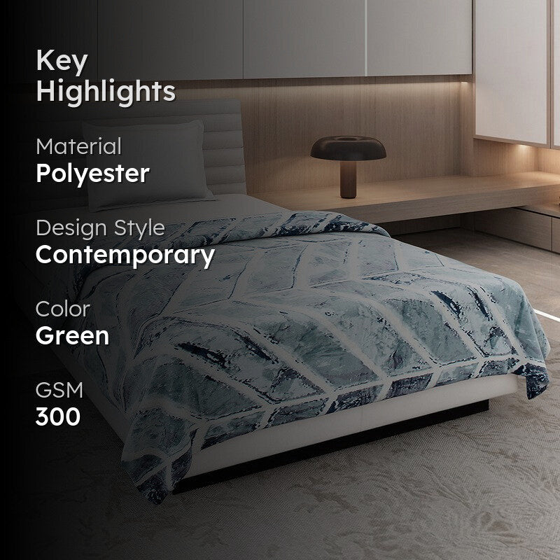 Monte Carlo Veluna Geometric Print Polyester Blanket (Sea Green) - 300 GSM media 2