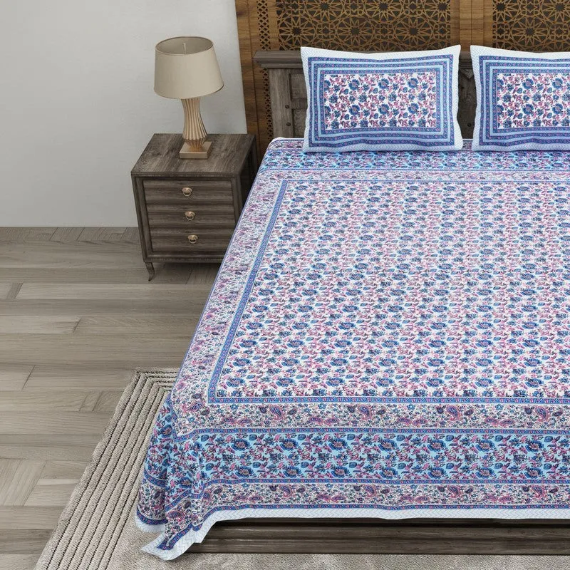 Crafton Cotton Bedsheet (Blue,Pink) - 240 TC media 3