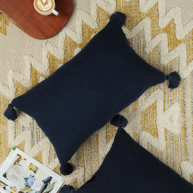 Claira Rectangle Solid Cushion Cover (Dark Blue) - Set Of Two media 6
