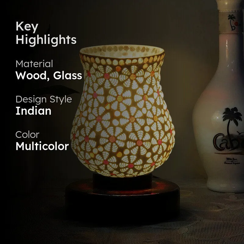 Mosaic Glass Table Lamp With Wooden Base - Multicolor media 2