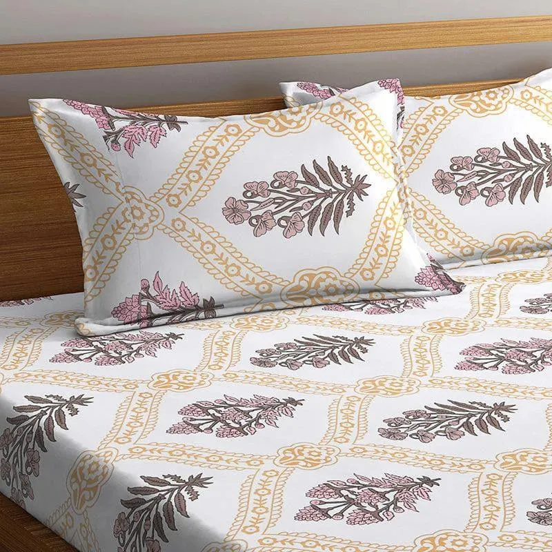 Cream Floral March Bedsheet - 180 GSM media 3