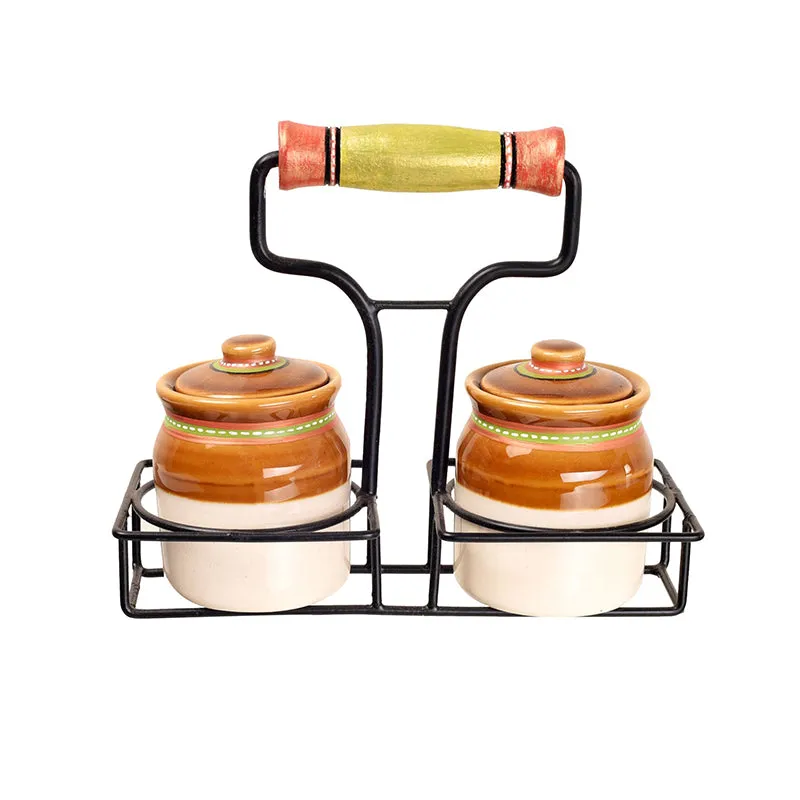 Dharani Ceramic Jar Set With Metal Tray - Three Piece Set media 4