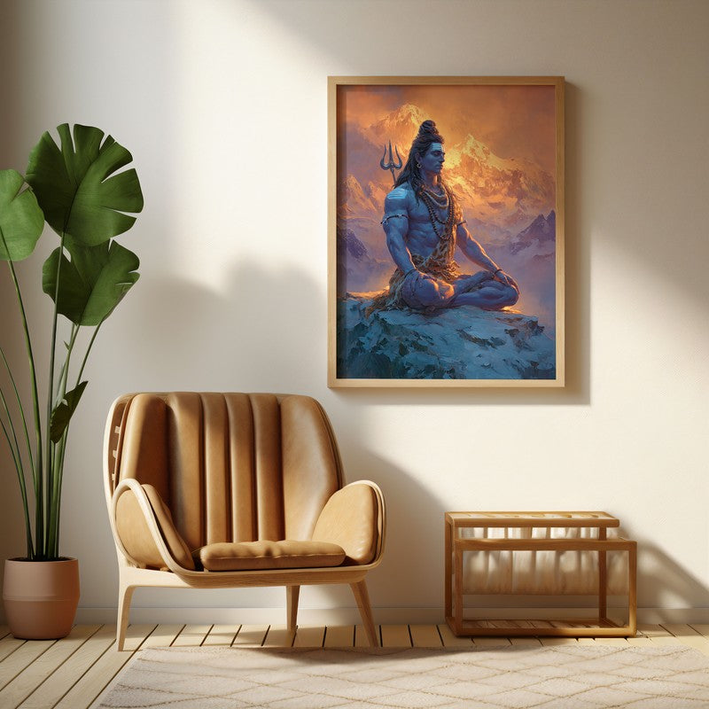 Mahadev in Deep Trance II Archival Paper Wall Art - Natural Brown Frame