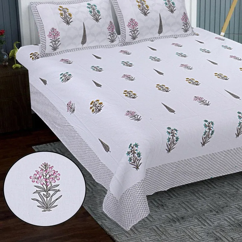 WhiteBloom Handblock Printed Cotton Bedsheet (Pink) - 400 TC media 3