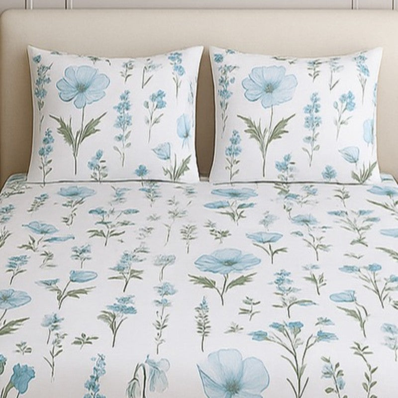 Flora Mist Cotton Bedsheets (Blue) - 400 TC media 3