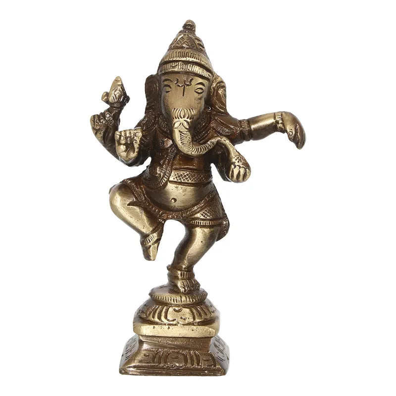Front view of a brass Ganesha dancing showpiece
