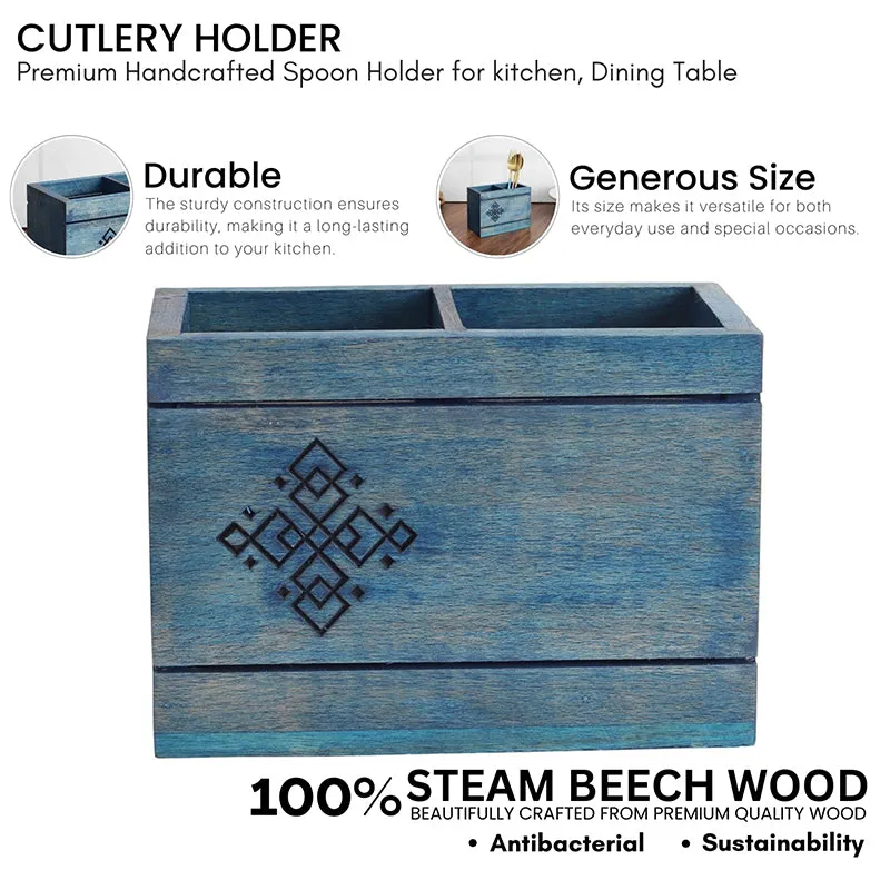 Hiron Wood Cutlery Holder - Two Piece Set media 3