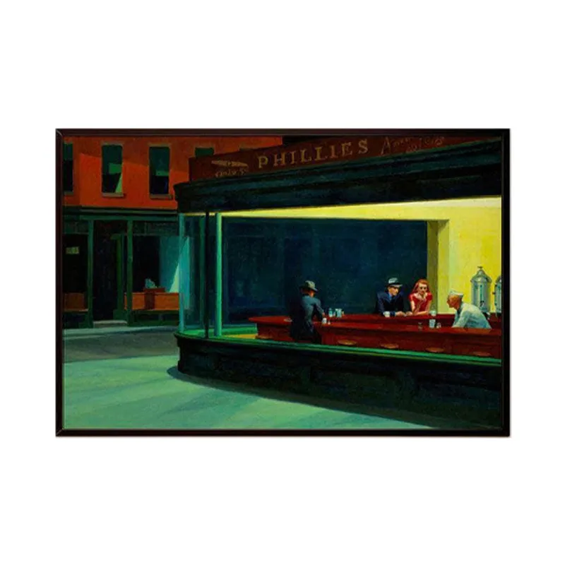 Nighthawks Canvas Painting By Edward Hopper - Black Frame media 6