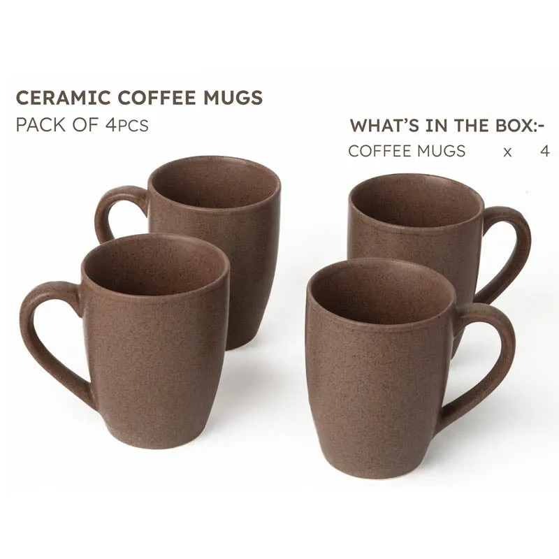 Sip & Style Ceramic Coffee Mug (Brown/300 mL Each) - Set Of Four media 4