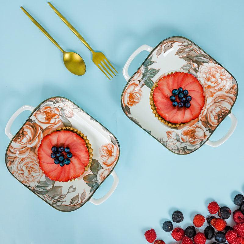 Maduva Floral Square Platter - Set Of Two