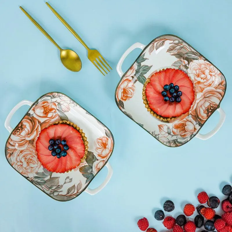 Maduva Floral Square Platter - Set Of Two media 1