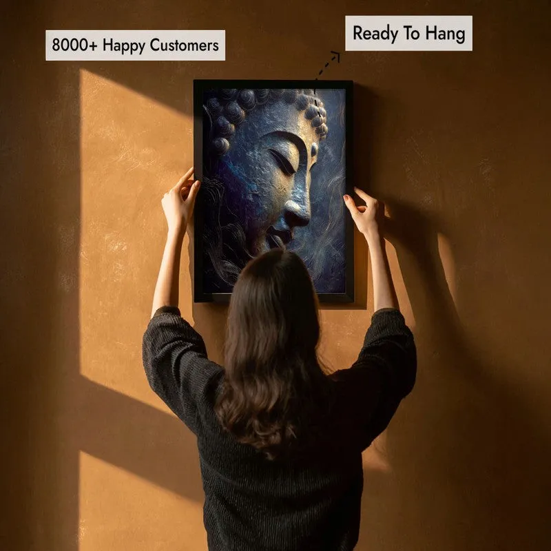 Mystic Blue Buddha Archival Paper Wall Painting With Black Frame media 7
