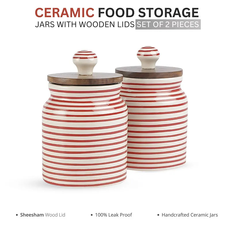 Tiare Ceramic Jar (Red/300 mL) - Set Of Two media 3
