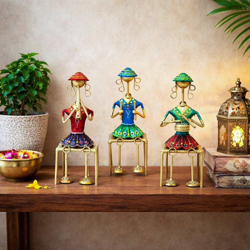 Seated Musician Ladies Iron Showpieces - Set Of Three