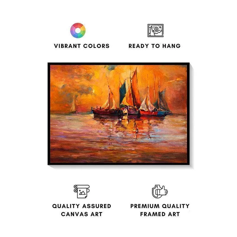 Boats & Ocean Canvas Wall Painting - Black Frame media 4