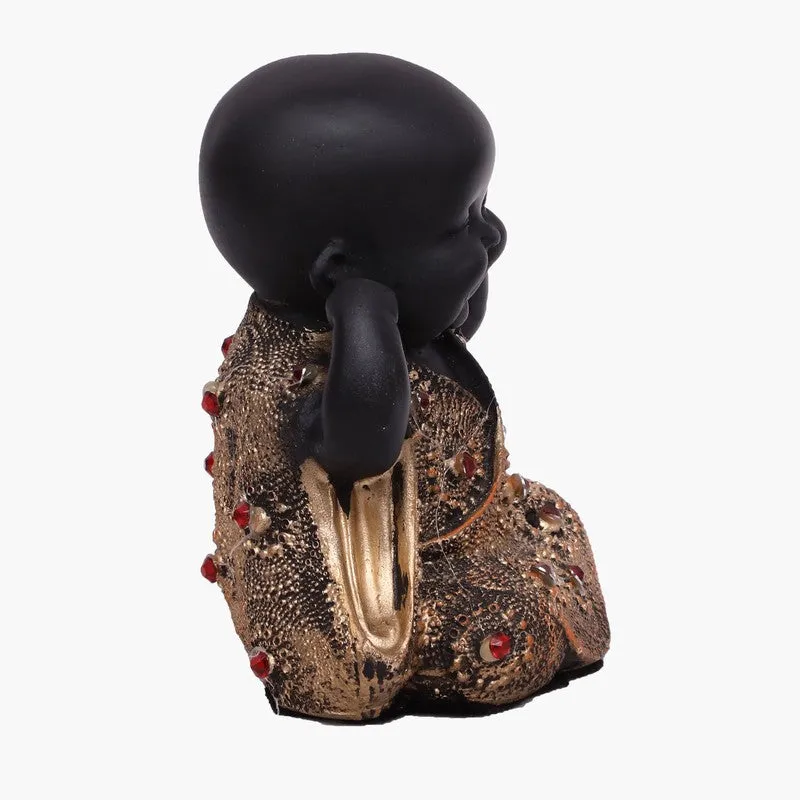 Virtue Laughing Buddha Showpiece (Black) - Set Of Three media 5