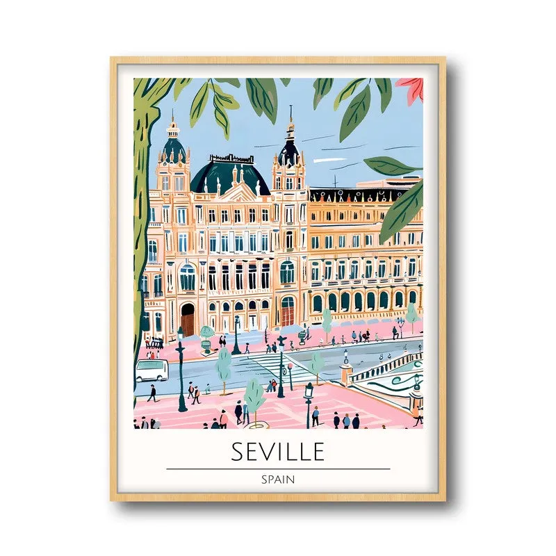 Vintage Seville Framed Canvas Archival Canvas Wall Painting - Natural Brown Frame media 5