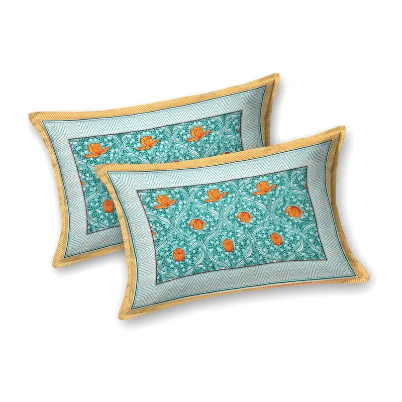 Shapeix Cotton Bedsheet (Blue,Orange) - 240 TC media 4