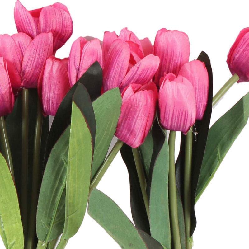 Faux Tulip Plastic Artificial Flower Bunch - Dark Pink media 4
