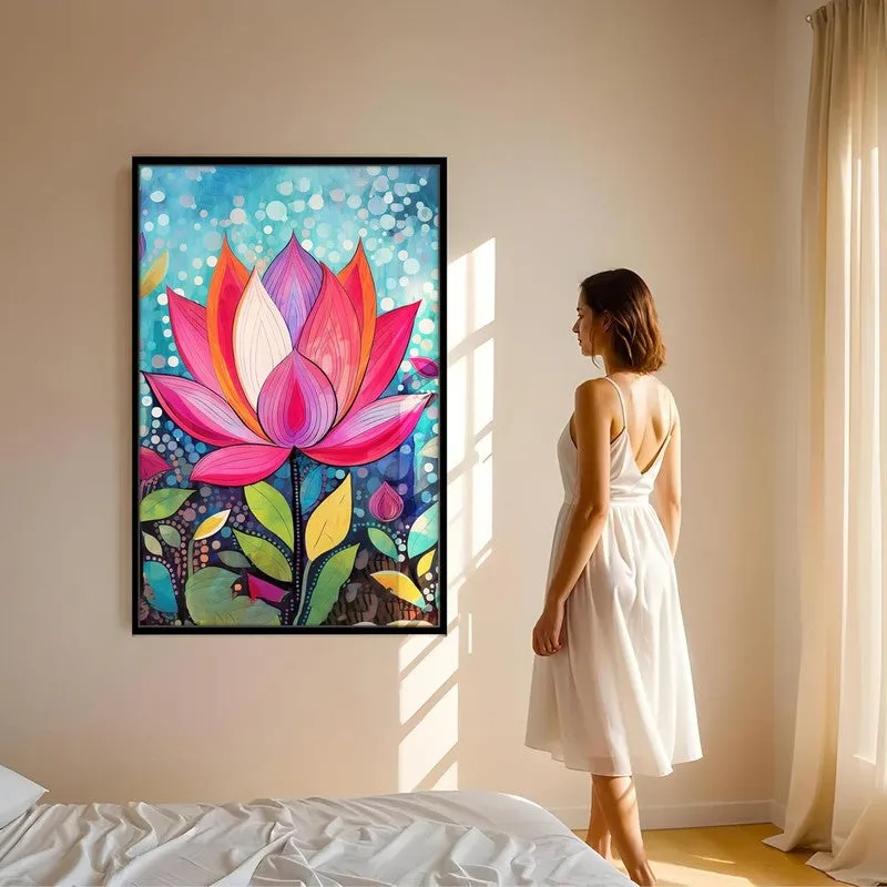Kaleidoscope Lotus Wall Art With Frame media 2
