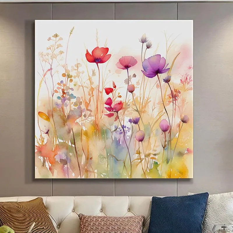Whimsical Wildflower Meadow Poly Canvas Wall Painting media 1