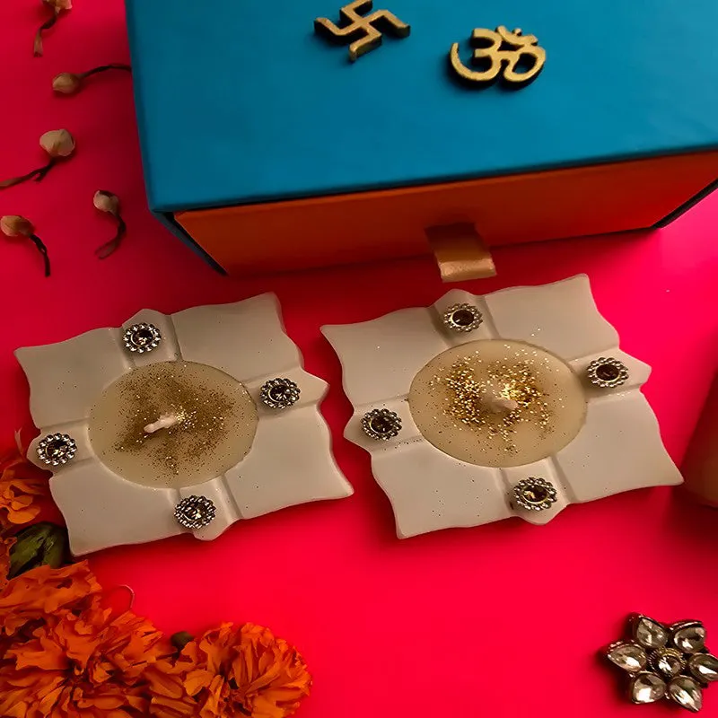 Auspicious Shine Tea Light Set (Off White) - Set Of Two media 6