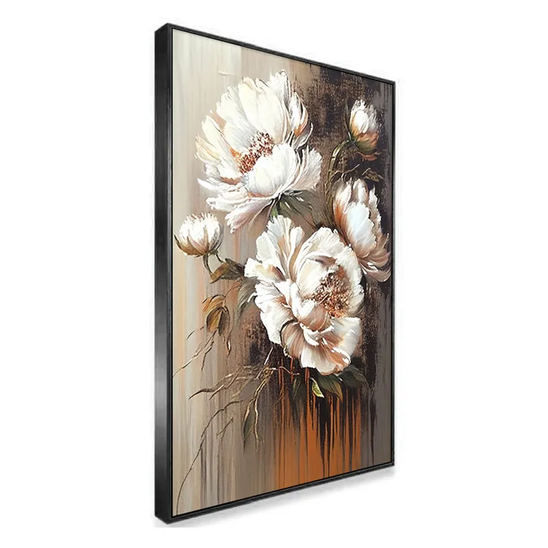 Twilight Peonies Floral Canvas Wall Painting With Frame - Black media 3