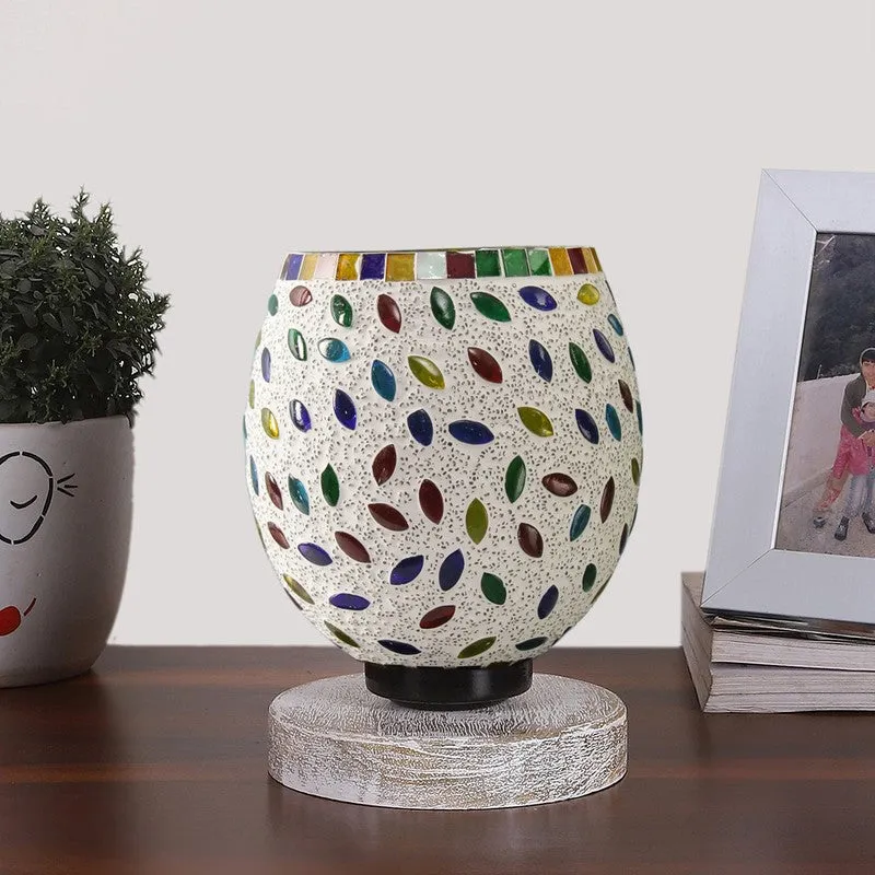 Raynora Mosaic Glass Table Lamp With Wooden Base - Multicolor media 4